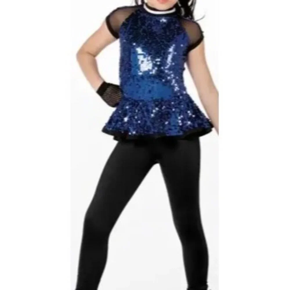 Weissman Sequin Peplum Dance Costume It's Tricky Jazz Hip Hop Recital Child XL